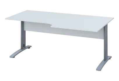 ERK 18 - 188 stůl kancelářský, rohový, pravý, kovová podnož stříbrná, deska 18 mm, široký 1800 mm, bílá